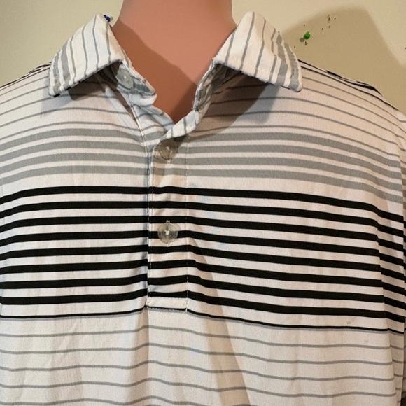 Columbia Polo Golf Men's Large‎ Omni-Wick Striped Shirt Black Gray White Polo - Picture 5 of 10